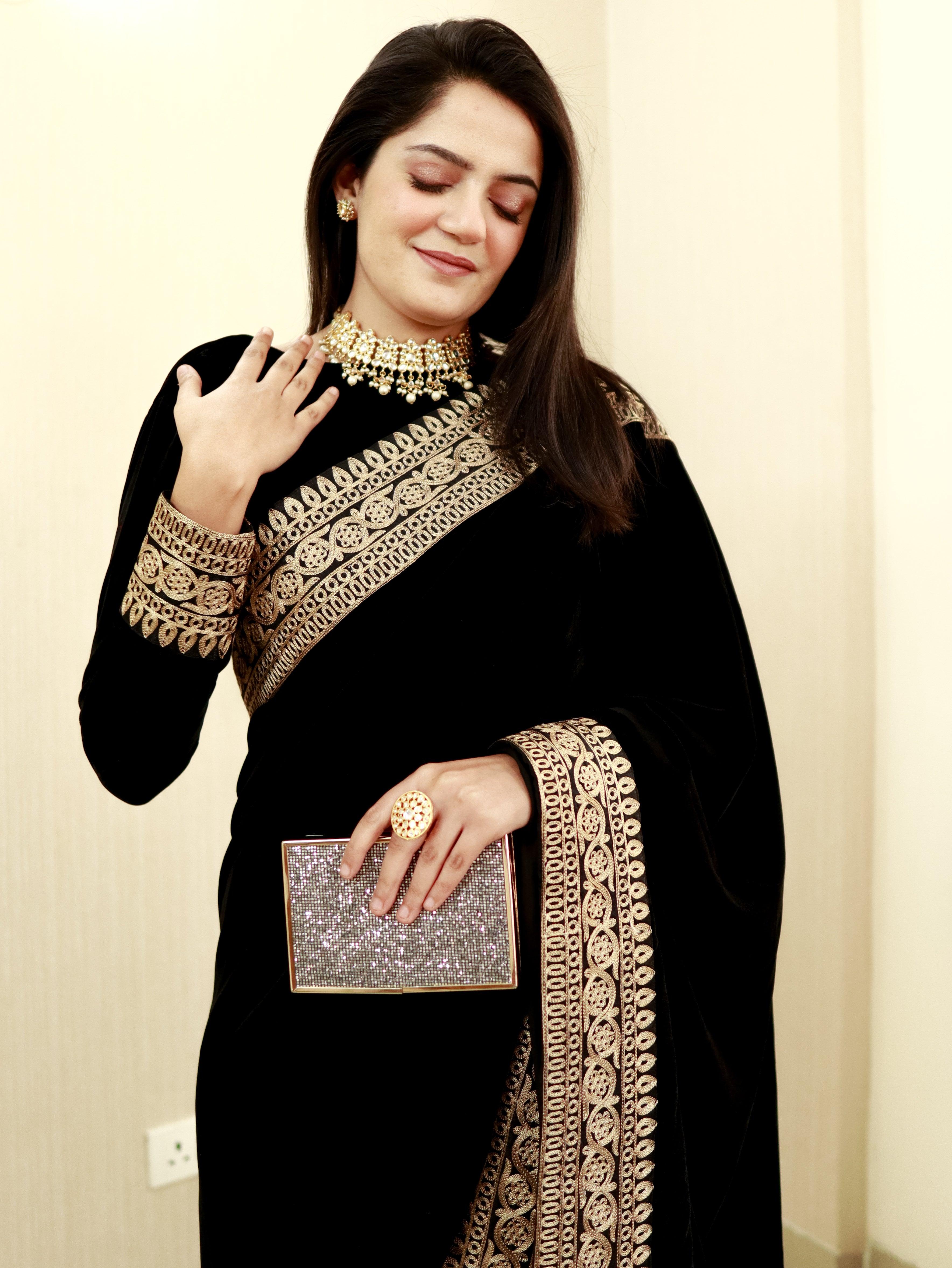 trueBrowns Black Velvet Embroidered Lace Blouse