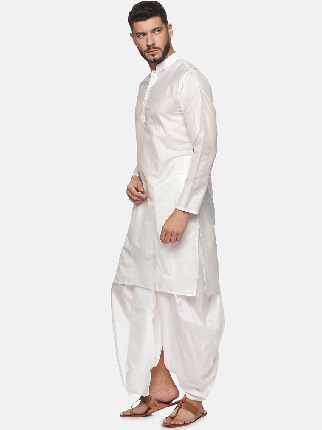 Sethukrishna Men White Solid Kurta with Dhoti Pants - Distacart