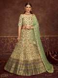 Myra Mint Green Art Silk Embroidered Designer Lehenga