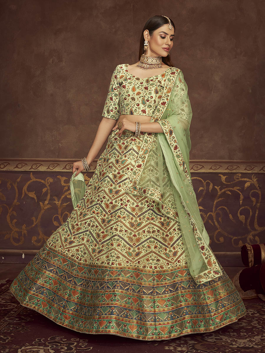 Myra Mint Green Art Silk Embroidered Designer Lehenga