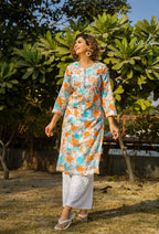 Rangreza Ethnic Leela Mulmul Chikankari Kurta Orange - Distacart