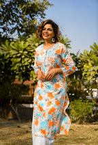 Rangreza Ethnic Leela Mulmul Chikankari Kurta Orange - Distacart