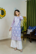 Rangreza Ethnic Eliza Georgette Chikankari Kurta With Inner (Set Of 2) Lavender - Distacart