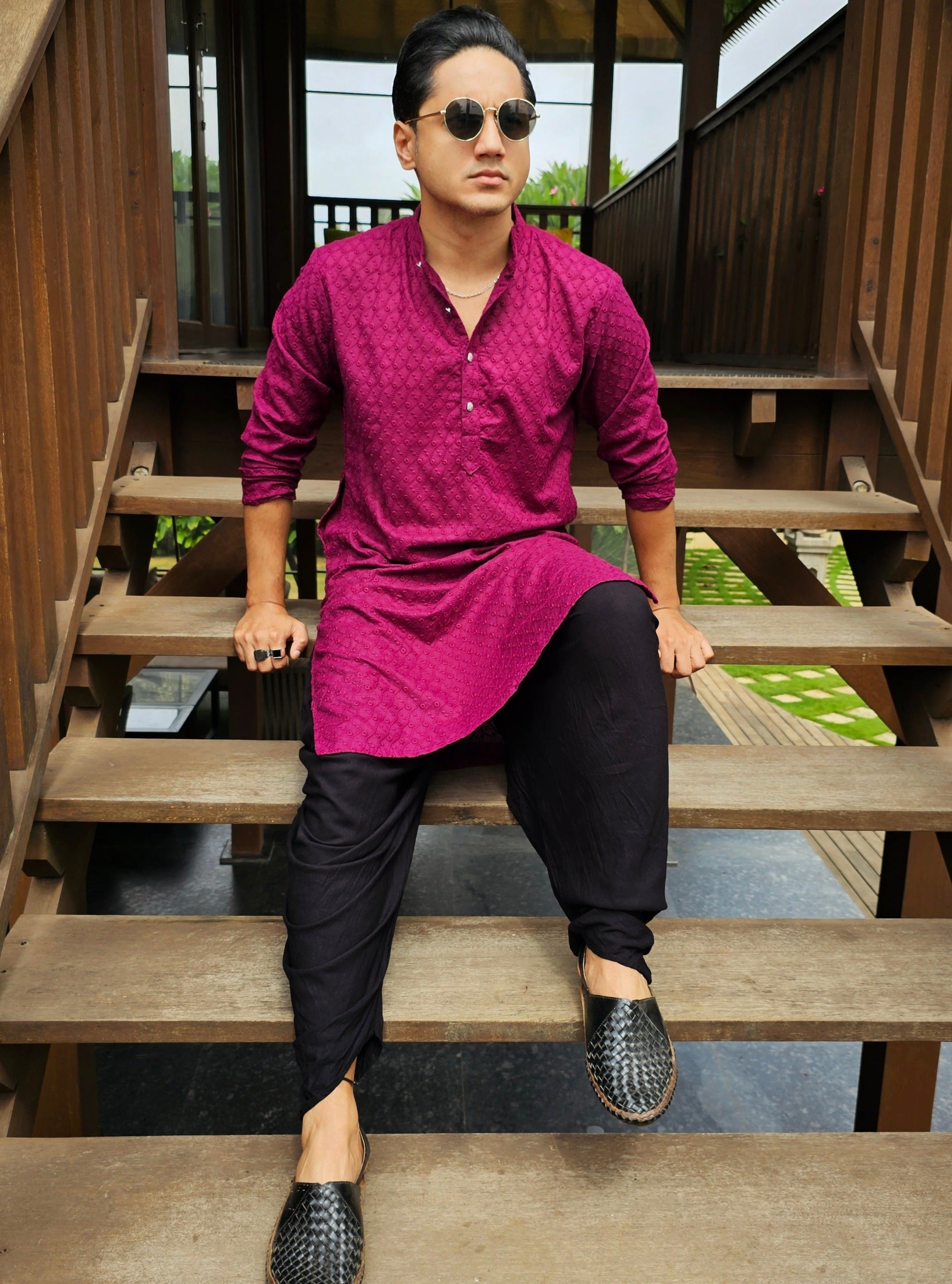 Jompers Men's Purple Chikan Kurta Only