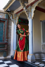 Lorenvalley Green Narayan Pattu Fabric with Zari Weaving Work Lehenga Choli