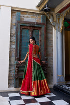 Lorenvalley Green Narayan Pattu Fabric with Zari Weaving Work Lehenga Choli