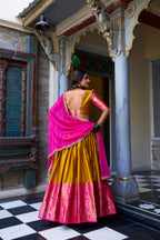 Lorenvalley Mustard Narayan Pattu Fabric with Zari Weaving Work Lehenga Choli