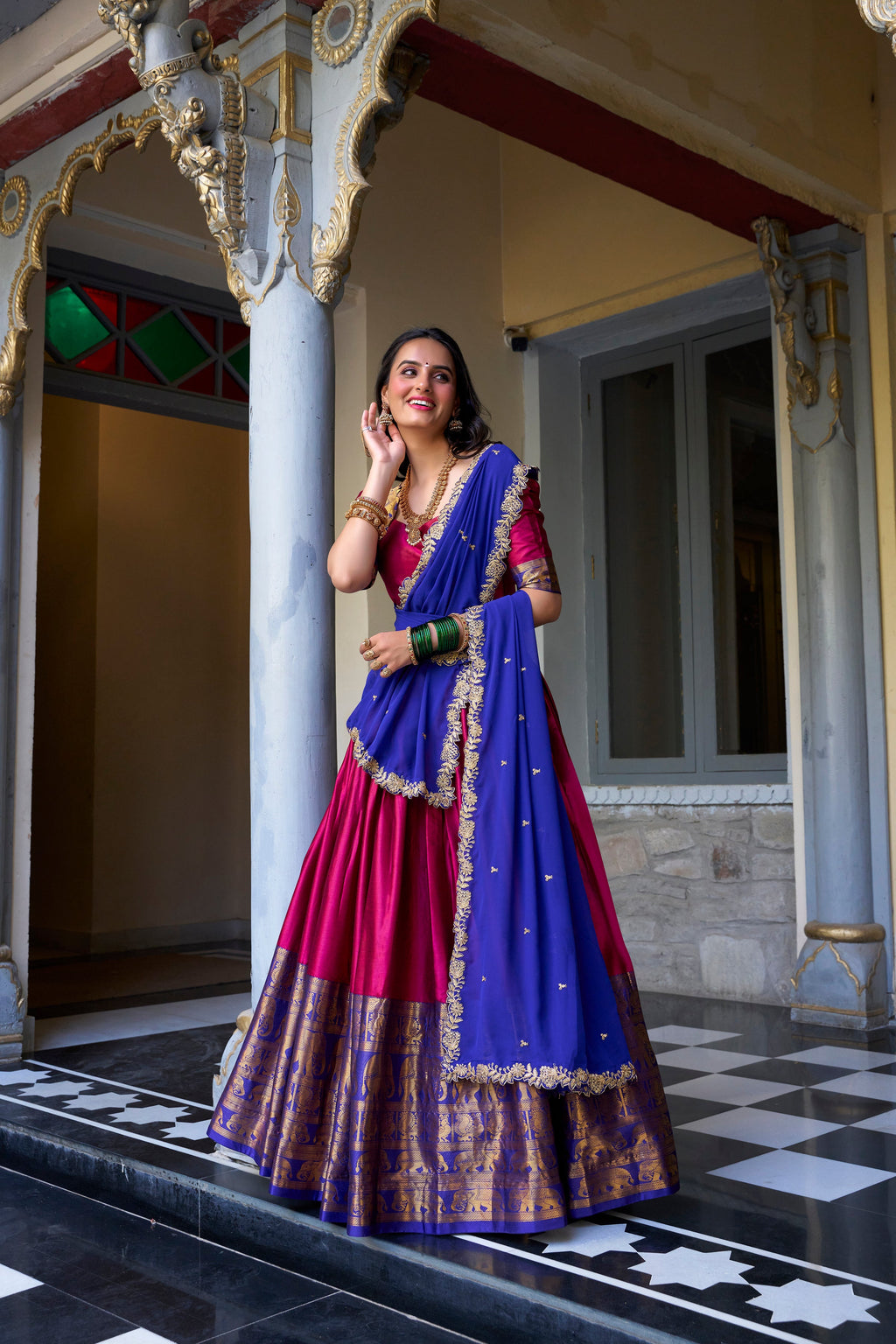 Lorenvalley Pink Narayan Pattu Fabric with Zari Weaving Work Lehenga Choli