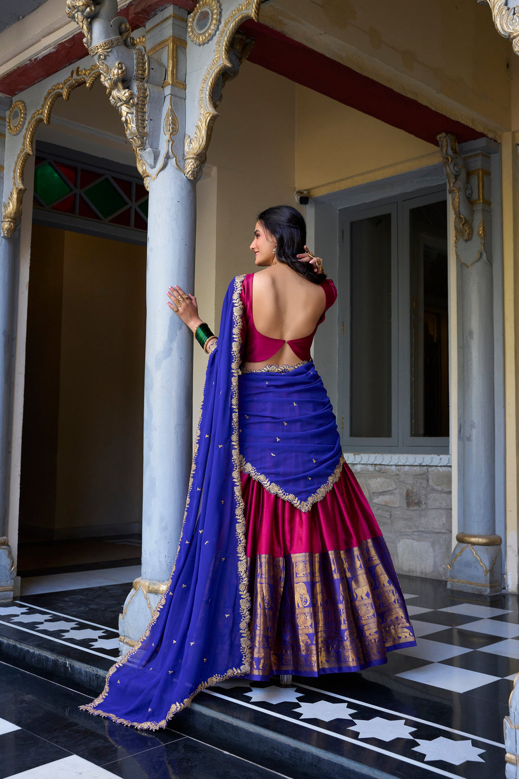 Lorenvalley Pink Narayan Pattu Fabric with Zari Weaving Work Lehenga Choli