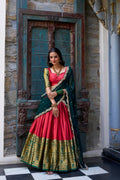 Lorenvalley Red Narayan Pattu Fabric with Zari Weaving Work Lehenga Choli