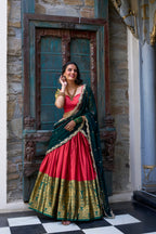 Lorenvalley Red Narayan Pattu Fabric with Zari Weaving Work Lehenga Choli