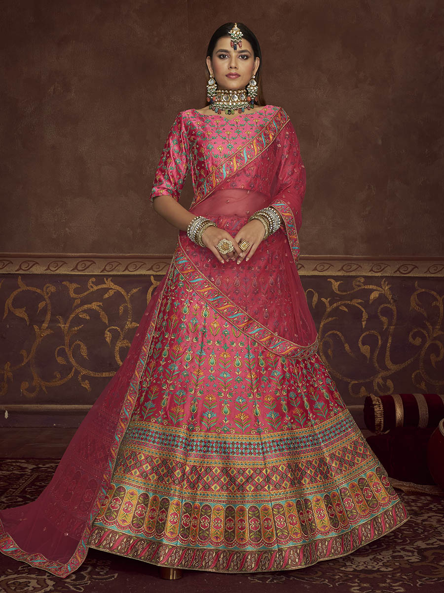 Myra Pink Art Silk Embroidered Designer Lehenga