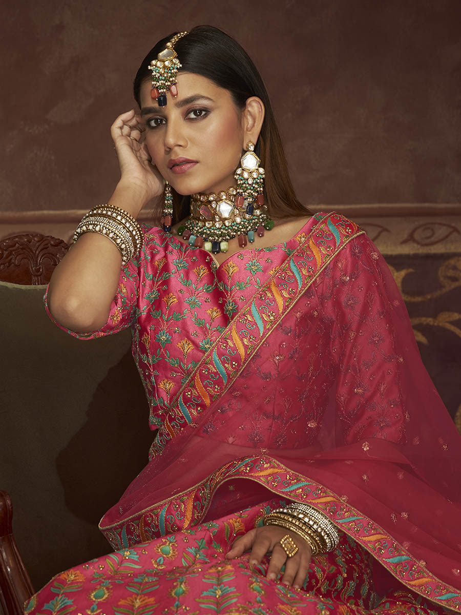 Myra Pink Art Silk Embroidered Designer Lehenga