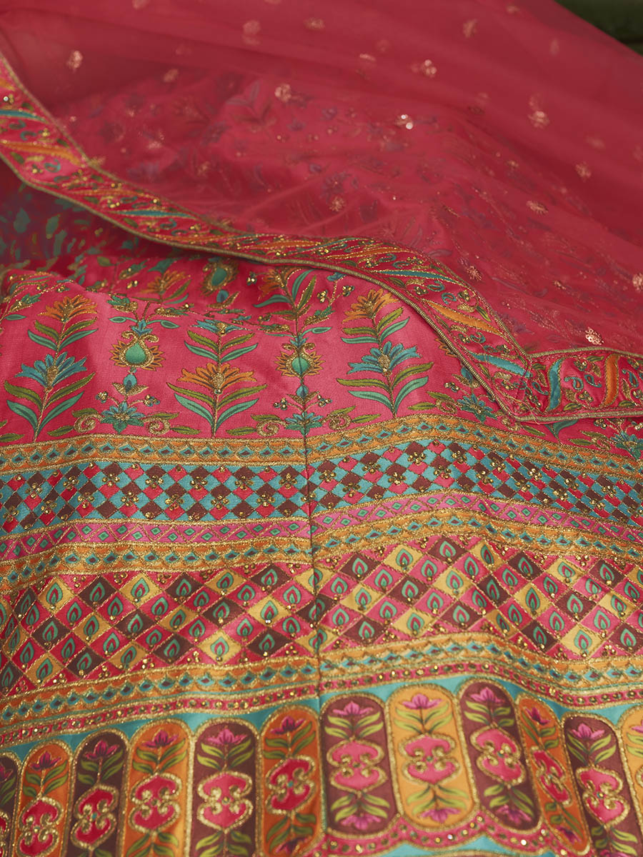 Myra Pink Art Silk Embroidered Designer Lehenga