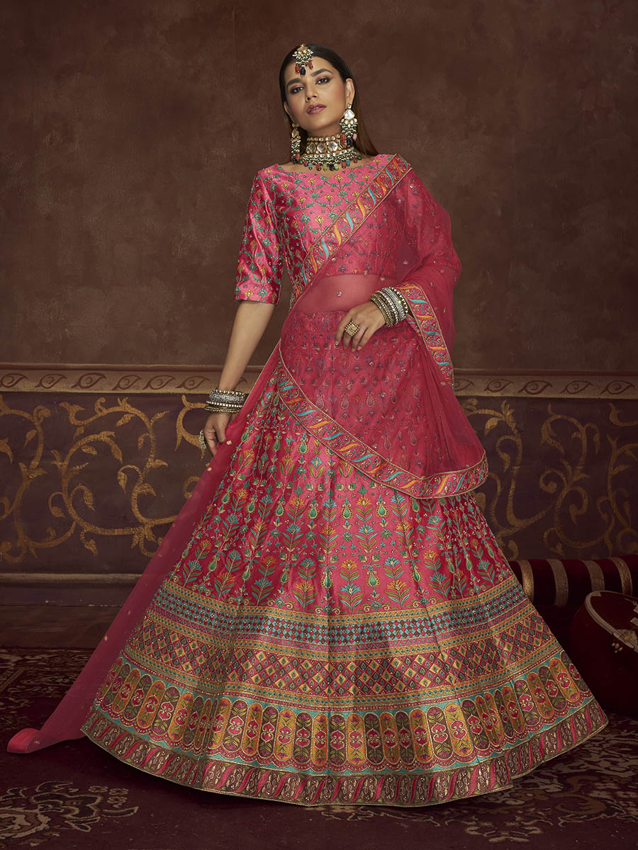 Myra Pink Art Silk Embroidered Designer Lehenga