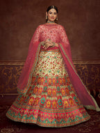 Myra Beige and Pink Art Silk Embroidered Designer Lehenga