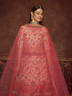 Myra Beige and Pink Art Silk Embroidered Designer Lehenga