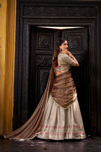Evanik Traditional Cream Dupion Silk With Zari Weaving Work Fully Stitched Lehenga Choli - Distacart