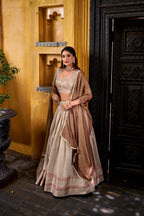 Evanik Traditional Cream Dupion Silk With Zari Weaving Work Fully Stitched Lehenga Choli - Distacart