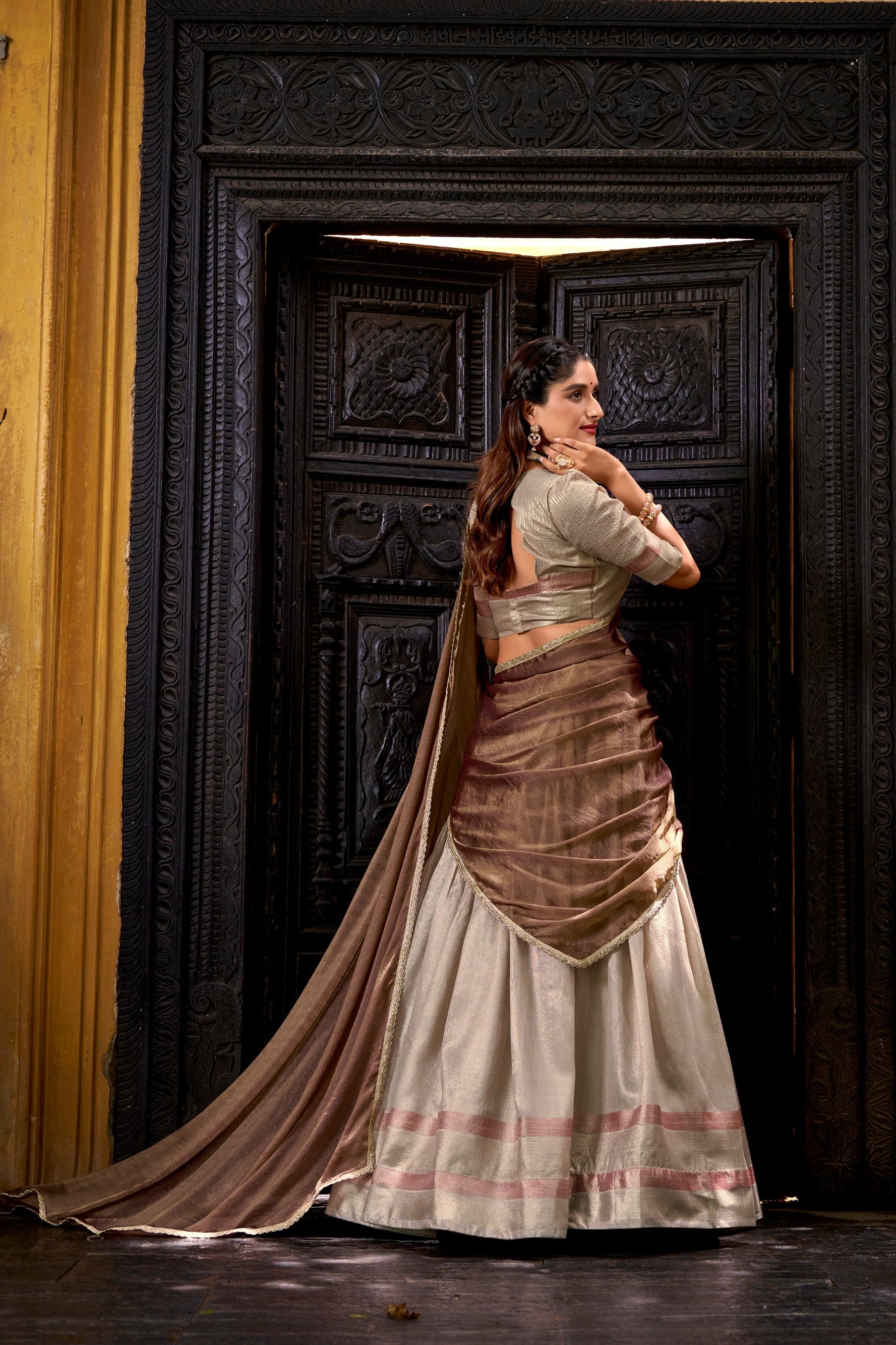 Lorenvalley Fashion Cream Dupion Silk Zari Weaving Work Lehenga Choli with Dupatta - Distacart