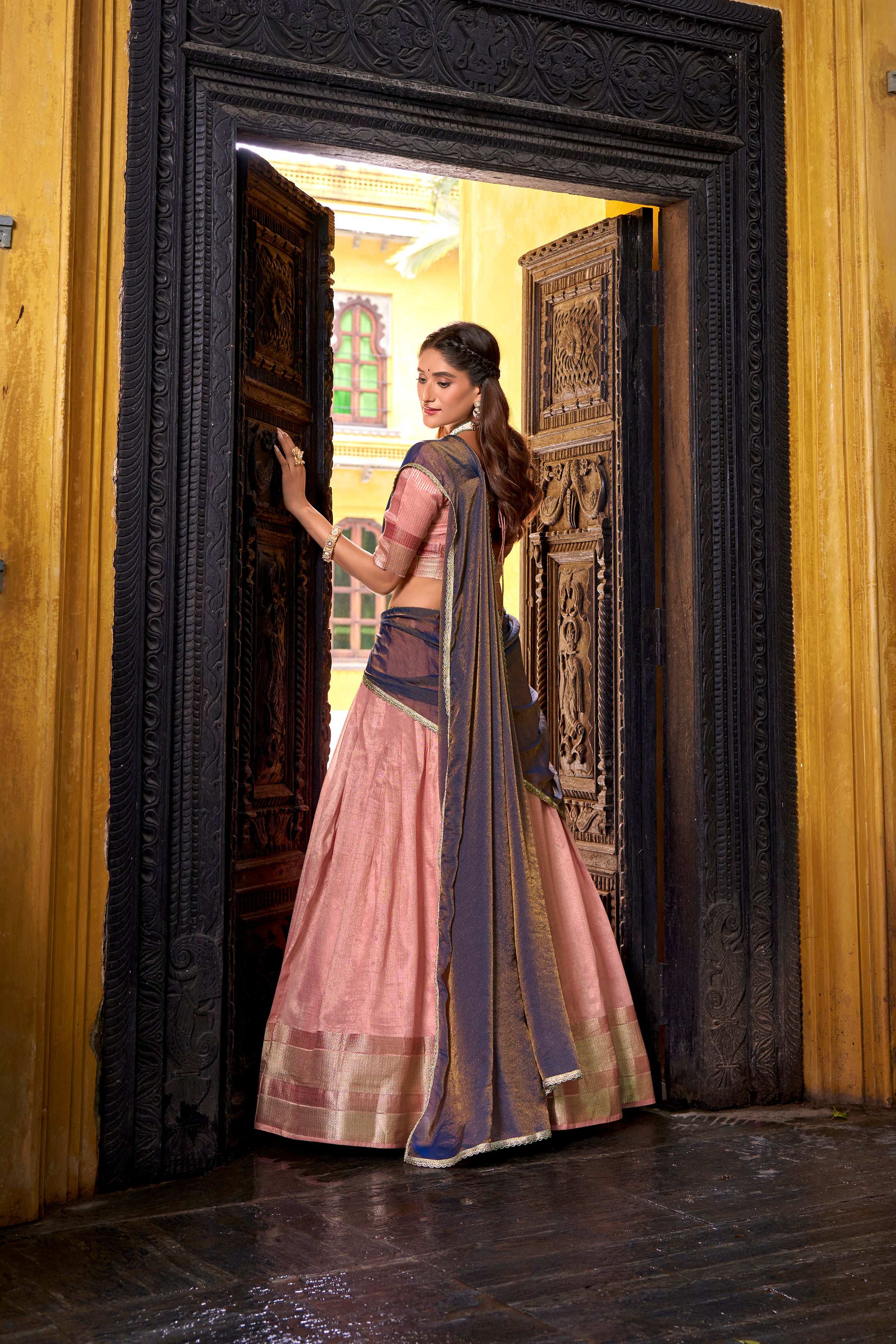 Evanik Traditional Pink Dupion Silk With Zari Weaving Work Fully Stitched Lehenga Choli - Distacart