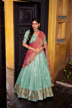 Evanik Traditional Sky Blue Dupion Silk With Zari Weaving Work Fully Stitched Lehenga Choli - Distacart