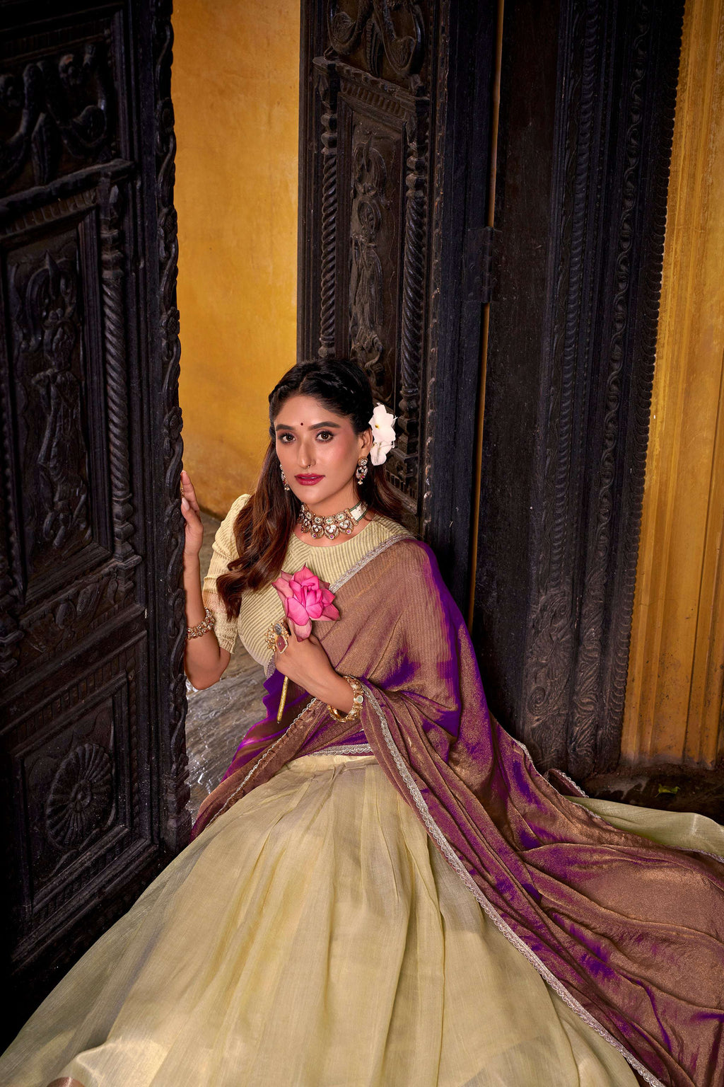 Evanik Traditional Yellow Dupion Silk With Zari Weaving Work Fully Stitched Lehenga Choli - Distacart