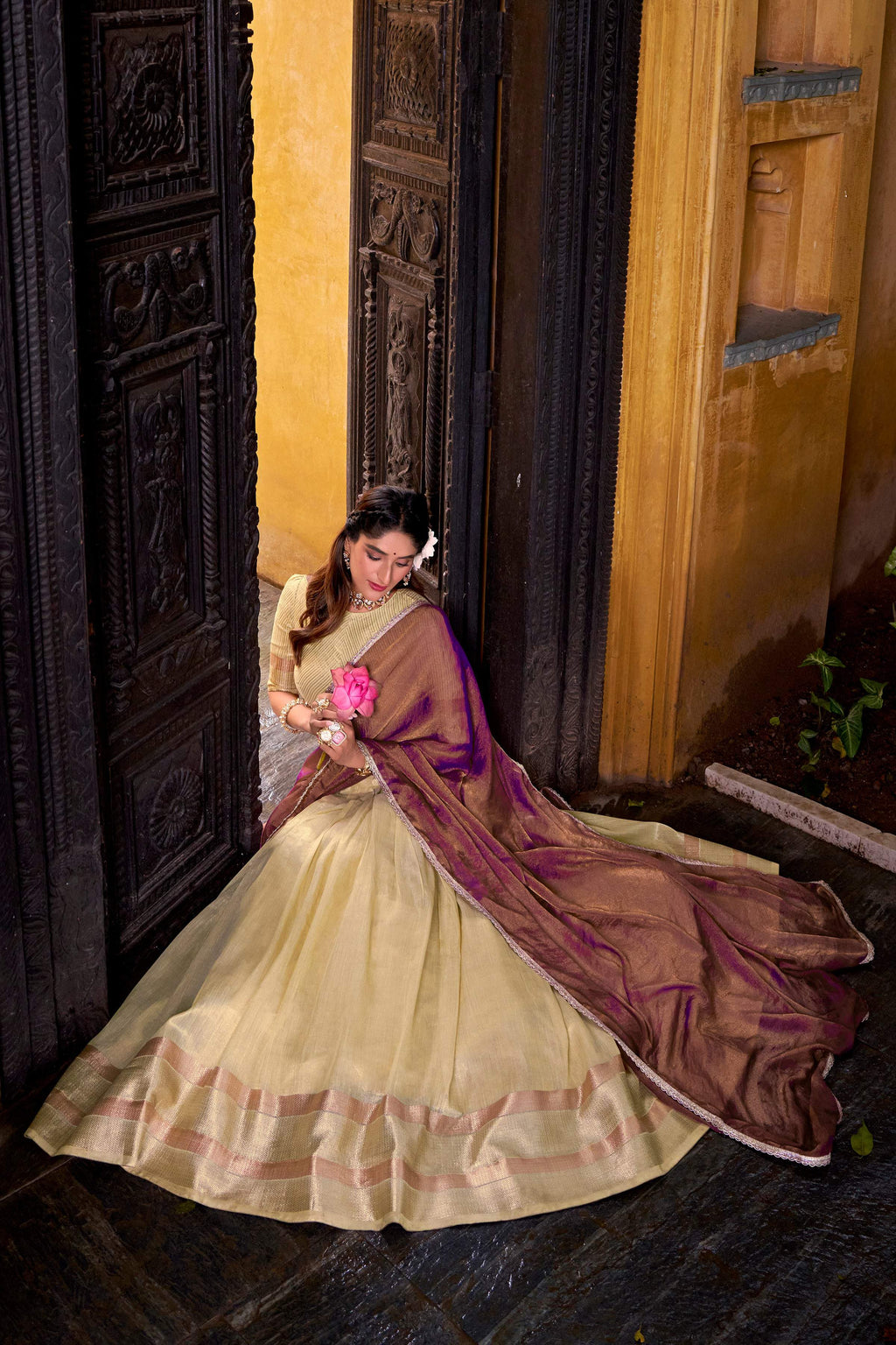 Evanik Traditional Yellow Dupion Silk With Zari Weaving Work Fully Stitched Lehenga Choli - Distacart