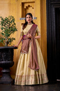 Lorenvalley Fashion Yellow Dupion Silk Zari Weaving Work Lehenga Choli with Dupatta - Distacart