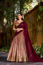 Lorenvalley Fashion Peach Dupion Silk Zari Weaving Work Lehenga Choli with Dupatta - Distacart