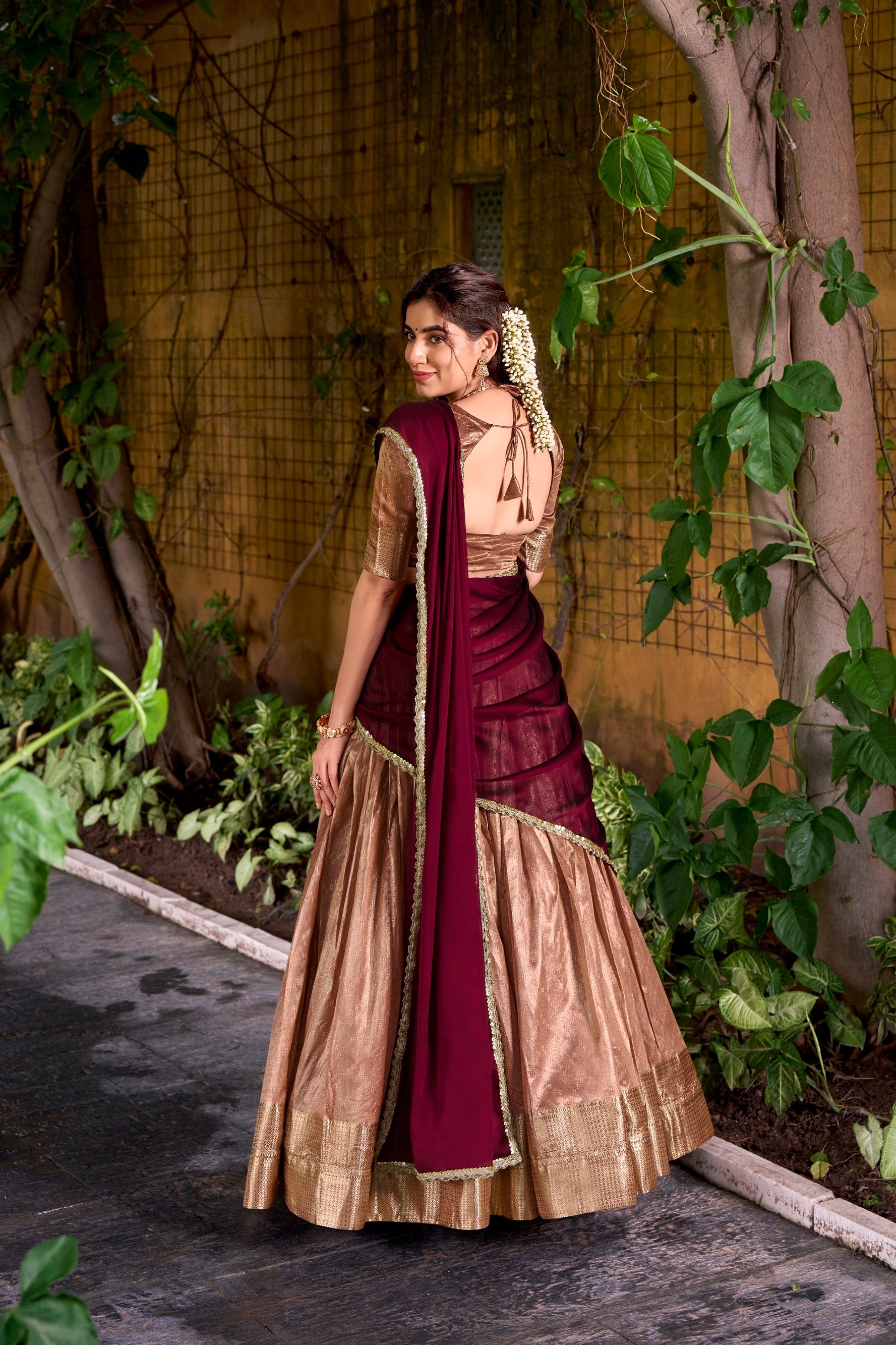 Lorenvalley Fashion Peach Dupion Silk Zari Weaving Work Lehenga Choli with Dupatta - Distacart