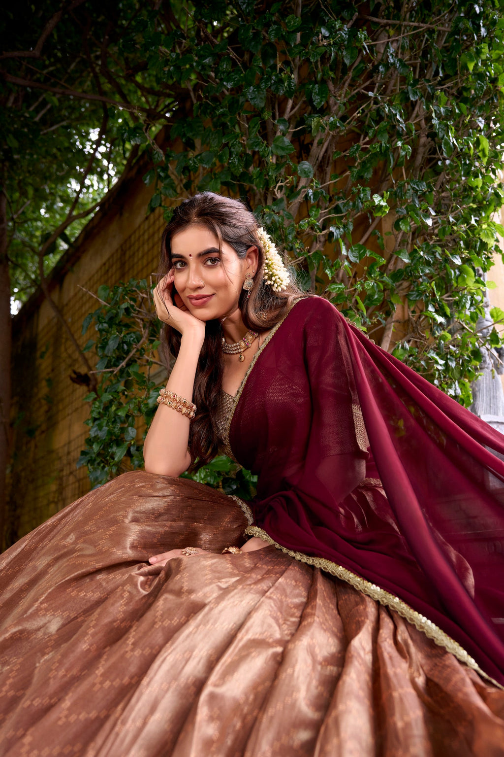 Lorenvalley Fashion Peach Dupion Silk Zari Weaving Work Lehenga Choli with Dupatta - Distacart