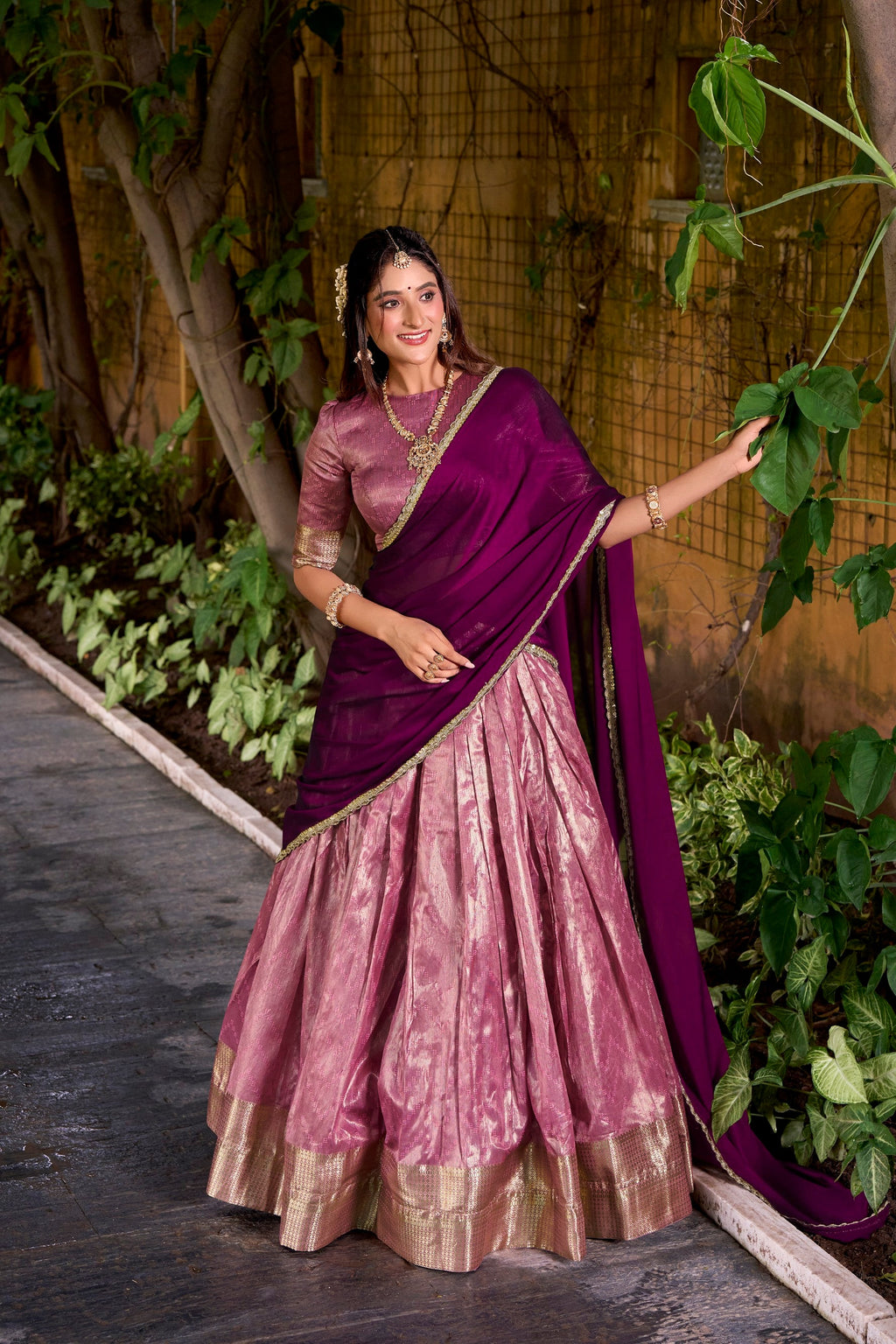 Lorenvalley Fashion Pink Dupion Silk Zari Weaving Work Lehenga Choli with Dupatta - Distacart