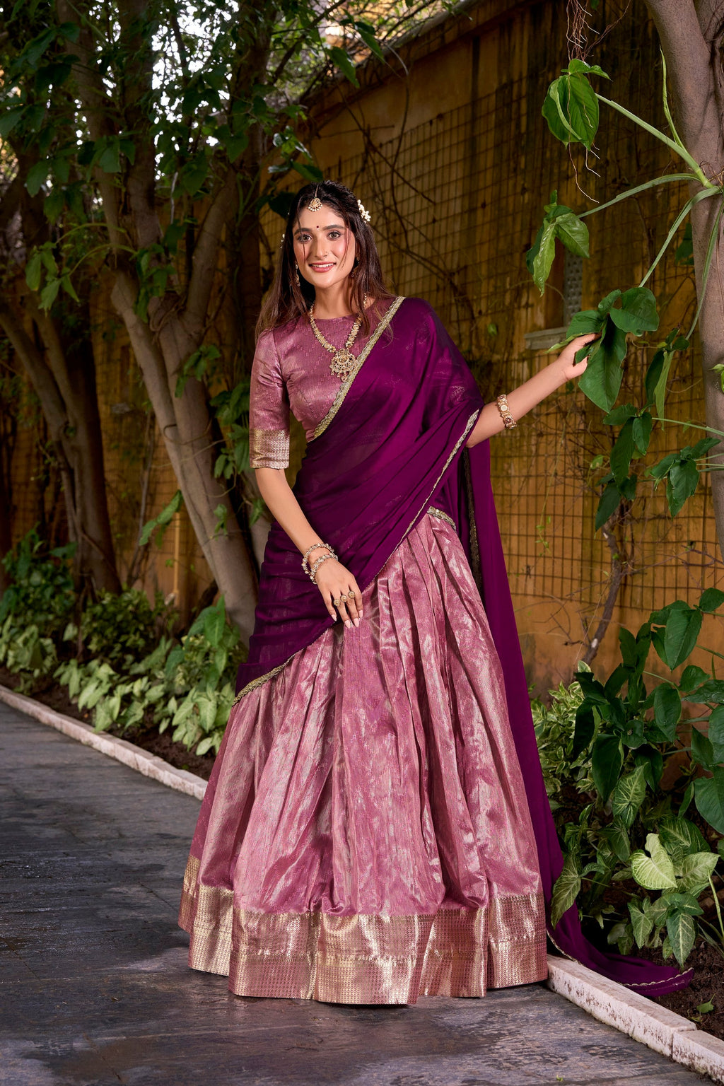 Lorenvalley Fashion Pink Dupion Silk Zari Weaving Work Lehenga Choli with Dupatta - Distacart