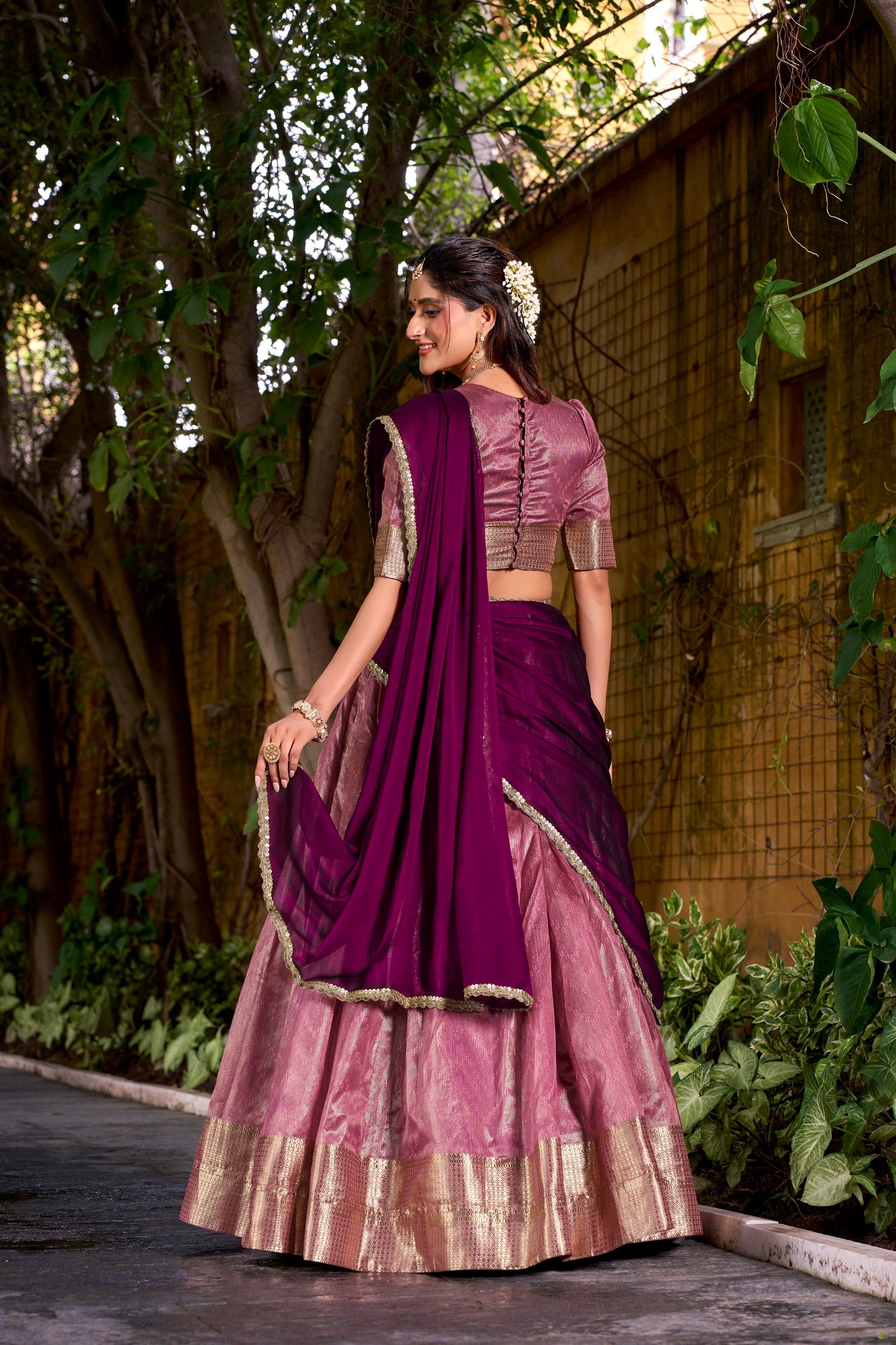 Lorenvalley Fashion Pink Dupion Silk Zari Weaving Work Lehenga Choli with Dupatta - Distacart