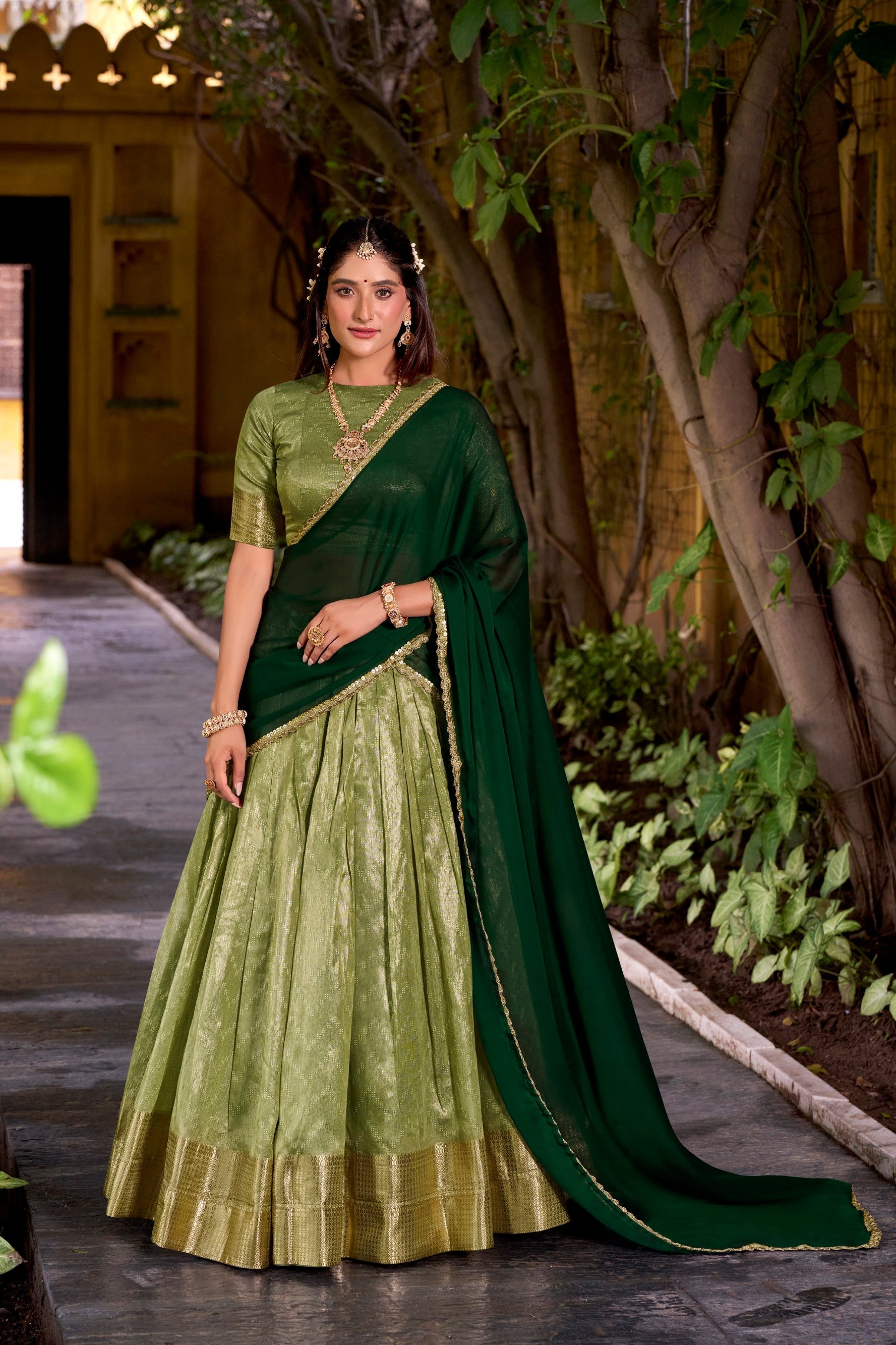 Lorenvalley Fashion Pista Dupion Silk Zari Weaving Work Lehenga Choli with Dupatta - Distacart