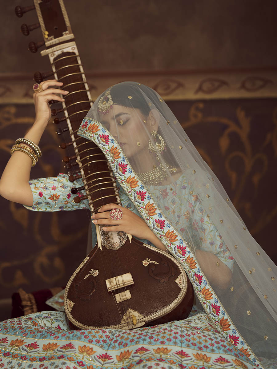 Myra Sky Art Silk Embroidered Designer Lehenga