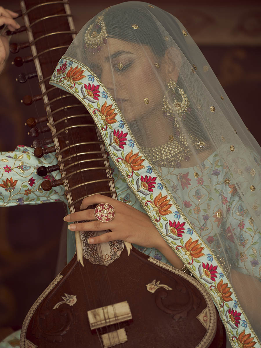 Myra Sky Art Silk Embroidered Designer Lehenga