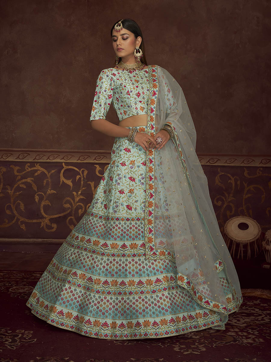 Myra Sky Art Silk Embroidered Designer Lehenga