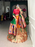 Lorenvalley Orange Jacquard Silk Paithani Zari Weaving Work Lehenga Choli with Dupatta