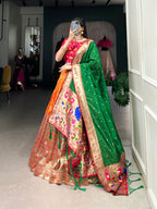 Lorenvalley Orange Jacquard Silk Paithani Zari Weaving Work Lehenga Choli with Dupatta