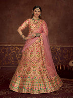 Myra Peach Pink Art Silk Embroidered Designer Lehenga