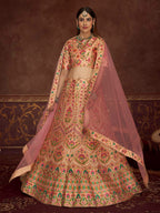 Myra Peach Pink Art Silk Embroidered Designer Lehenga