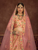 Myra Peach Pink Art Silk Embroidered Designer Lehenga