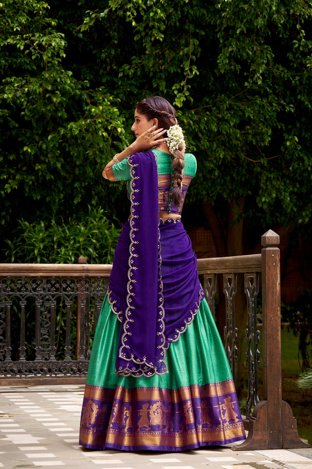 Evanik Traditional Bottle Green Poly Cotton Half Saree With Zari Weaving Work Lehenga Choli - Distacart