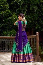 Evanik Traditional Bottle Green Poly Cotton Half Saree With Zari Weaving Work Lehenga Choli - Distacart