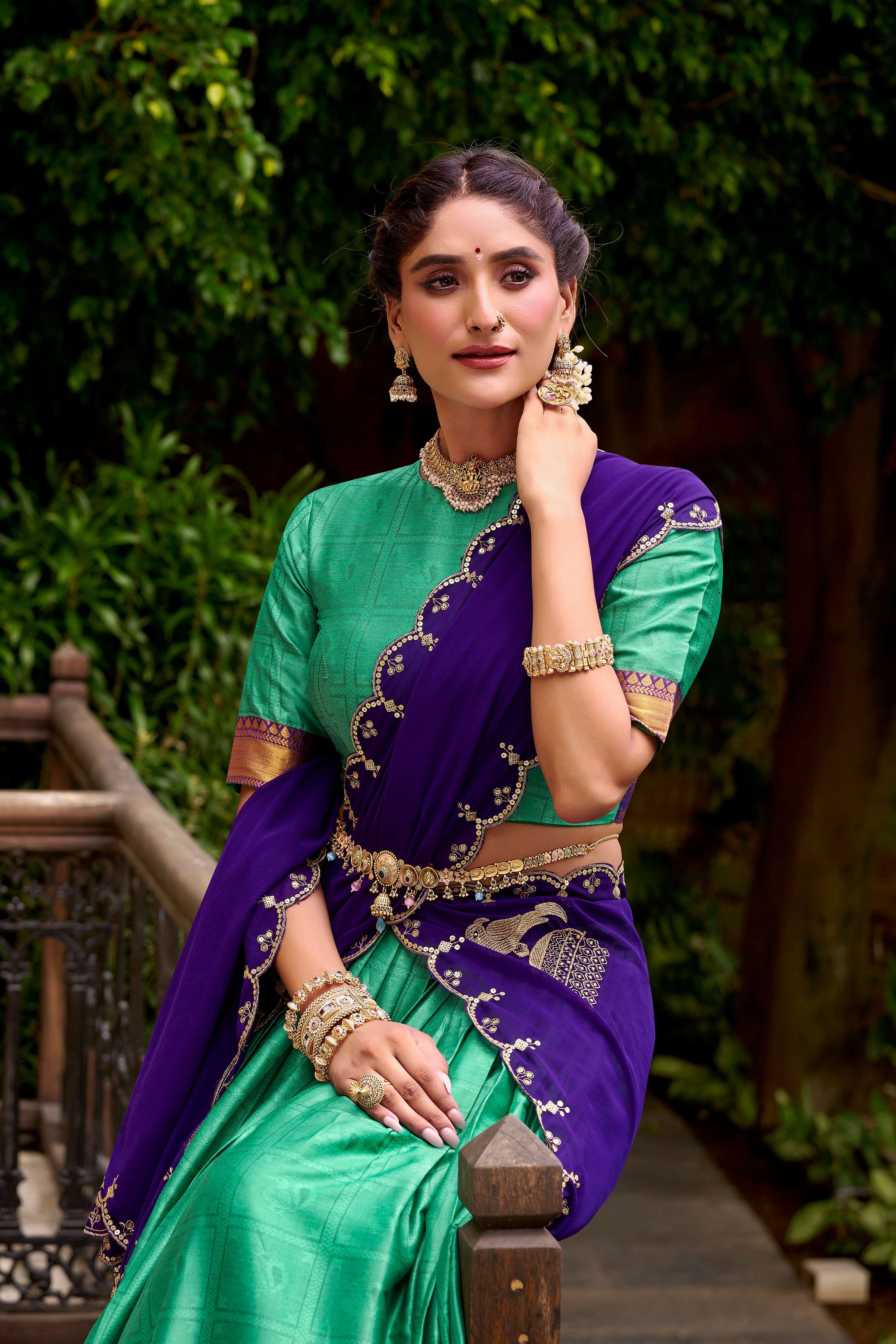 Evanik Traditional Bottle Green Poly Cotton Half Saree With Zari Weaving Work Lehenga Choli - Distacart
