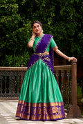 Lorenvalley Fashion Green Poly Cotton Zari Weaving Work Lehenga Choli with Dupatta - Distacart