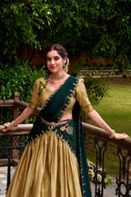 Evanik Traditional Cream Poly Cotton Half Saree With Zari Weaving Work Lehenga Choli - Distacart