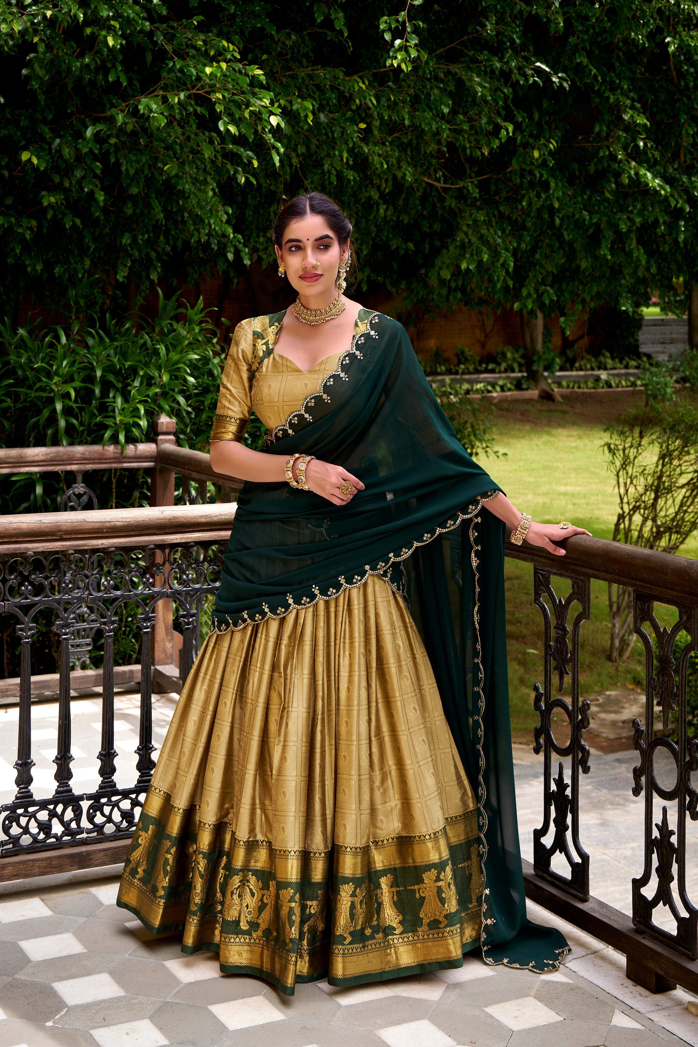 Evanik Traditional Cream Poly Cotton Half Saree With Zari Weaving Work Lehenga Choli - Distacart
